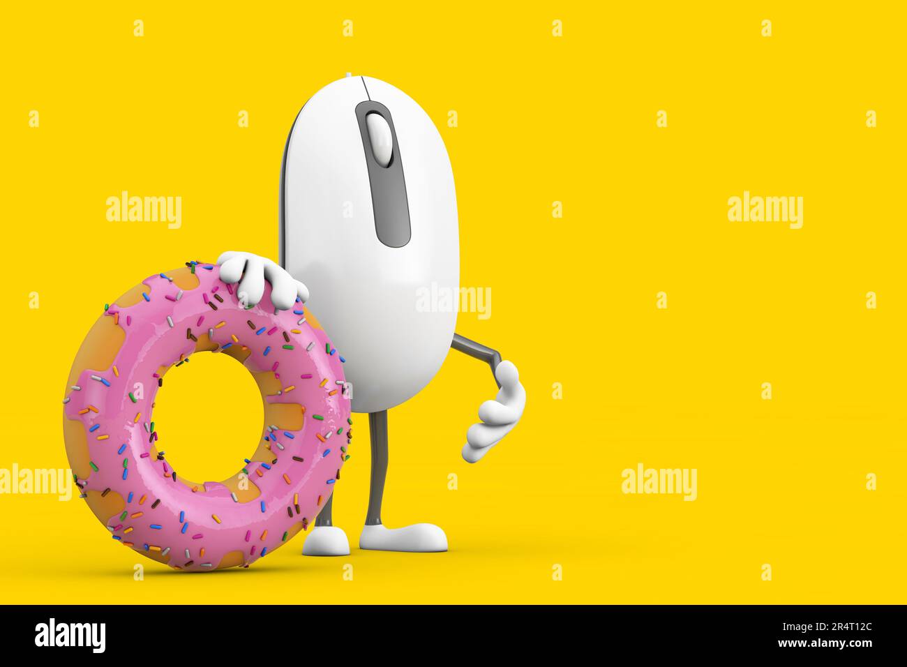 Computer Mouse Cartoon Person Character Mascot with Big Strawberry Pink ...