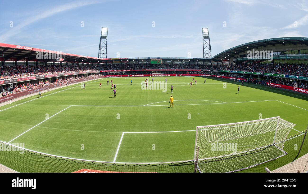 Silkeborg, Denmark. 29th May, 2023. View from the stands of the Jysk Park stadium during the 3F Superliga match between Silkeborg IF and FC Midtjylland in Silkeborg. (Photo Credit: Gonzales Photo/Alamy Live News Stock Photo