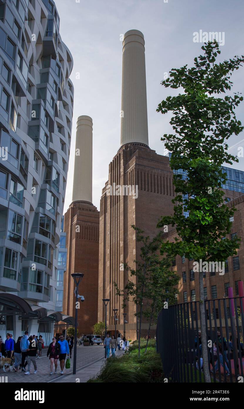 Battersea Power Station Chimneys and new build flats London Stock Photo