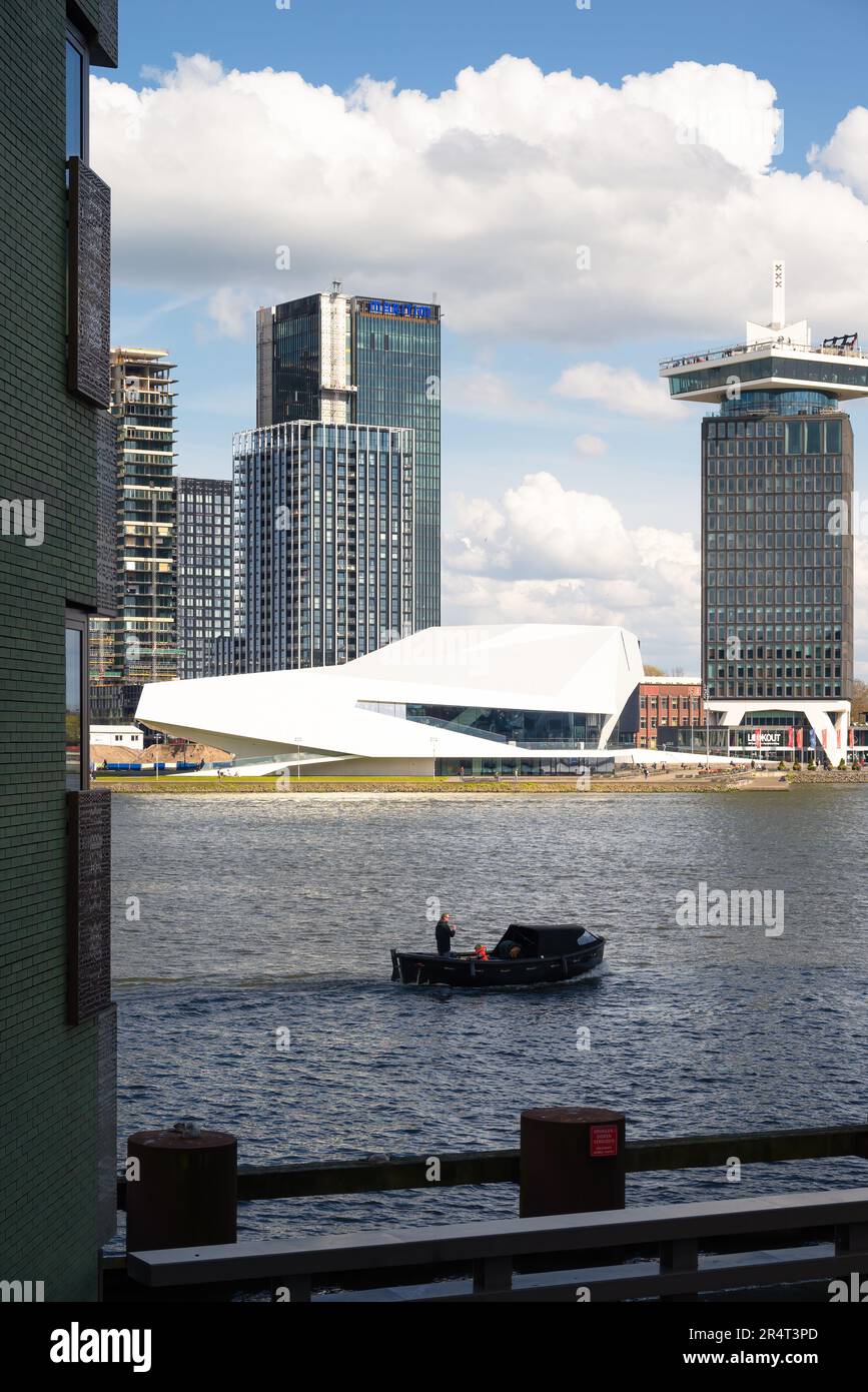 Amsterdam, Netherlands - EYE Filmmuseum by Delugan Meissl Associated Architects, across river Ij Stock Photo