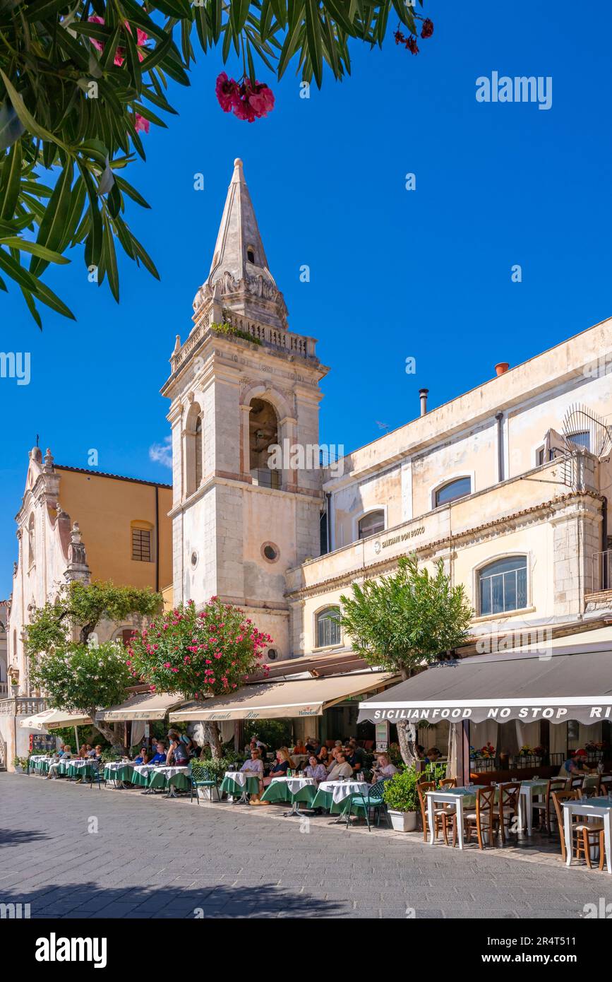 View of Chiesa di San Giuseppe in Piazza IX Aprile in Taormina, Taormina, Sicily, Italy, Europe Stock Photo