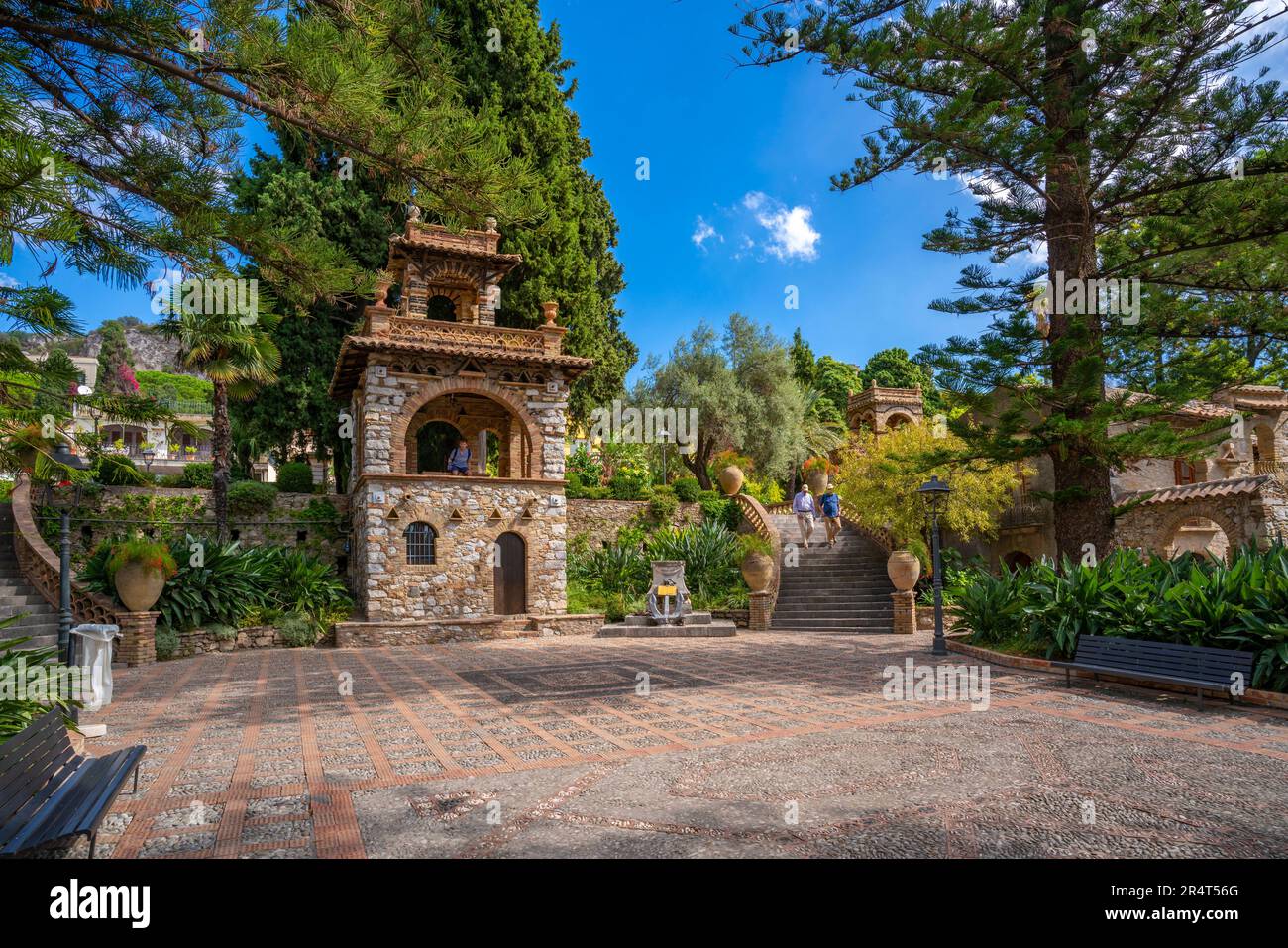 View of Villa Comunale di Taormina public gardens, Taormina, Sicily, Italy, Europe Stock Photo