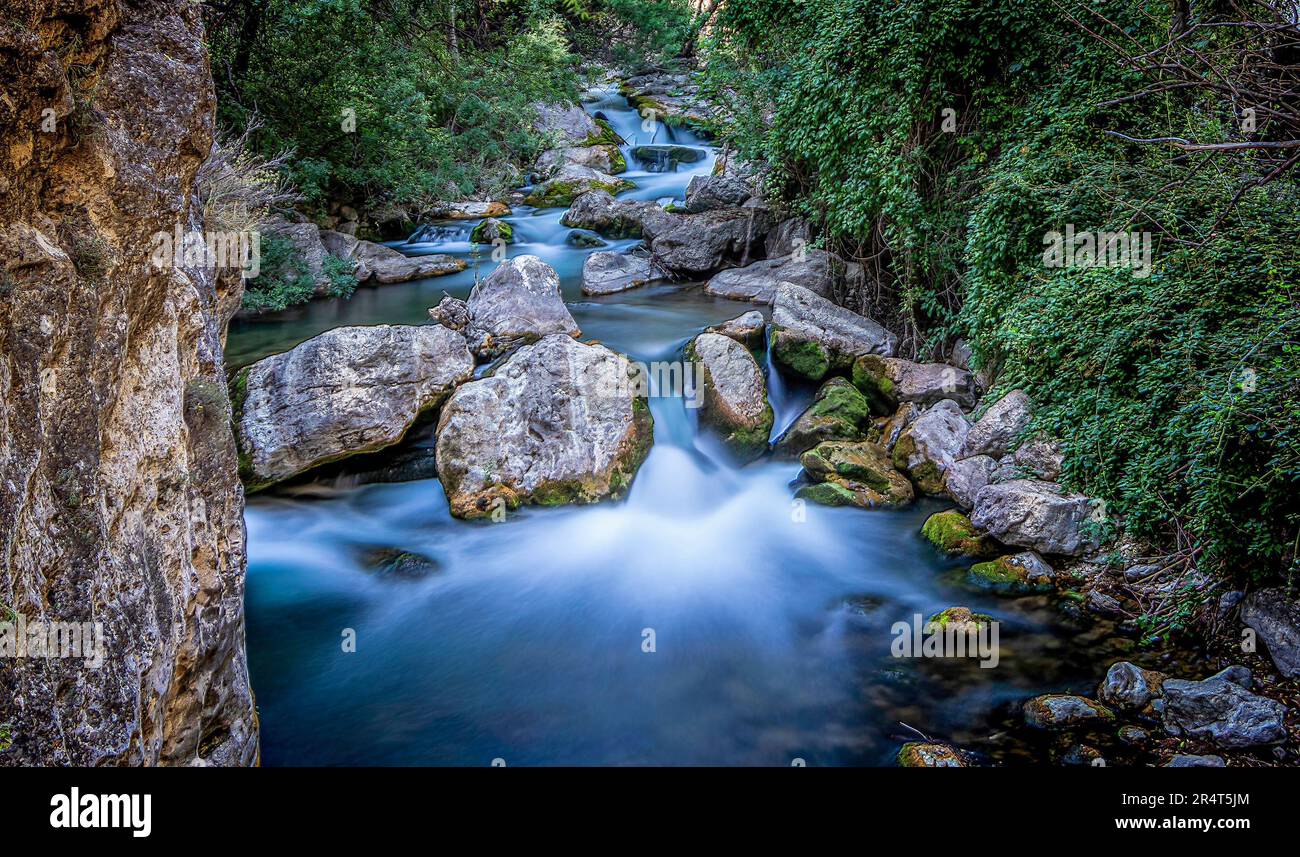 El Rio Spain Rio Castril falling through the rocks in the Cerrada del Rio Castril ...