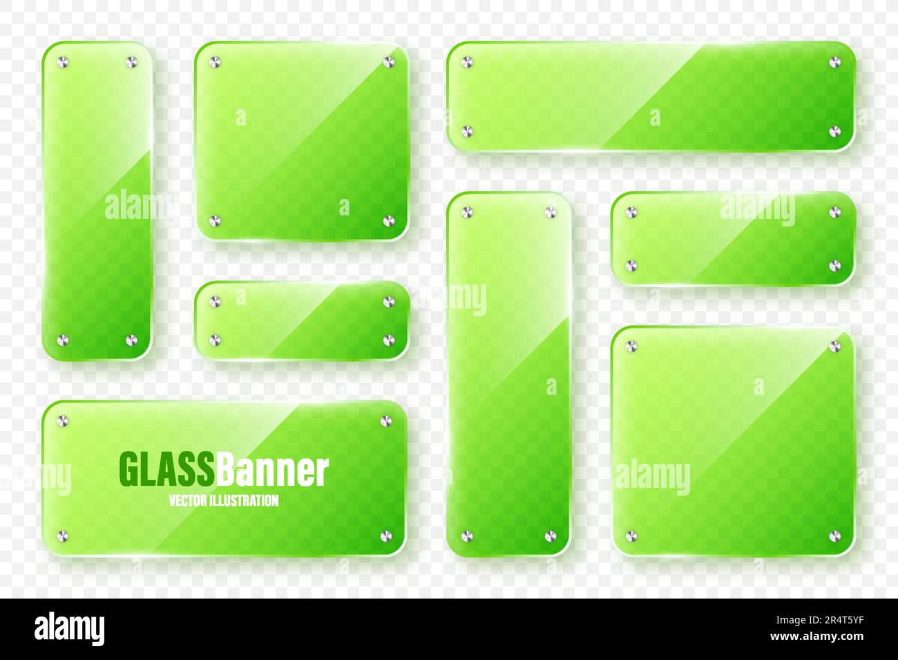 Realistic glass frames collection. Green transparent glass banners with