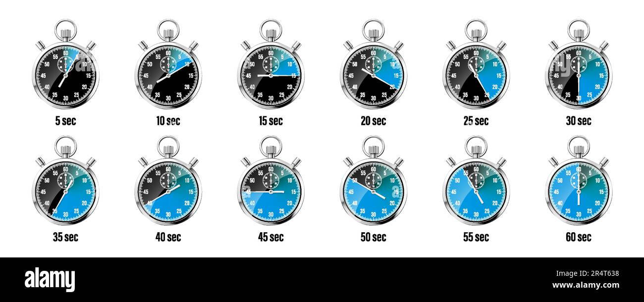 Realistic classic stopwatch. Shiny metal chronometer, time counter with