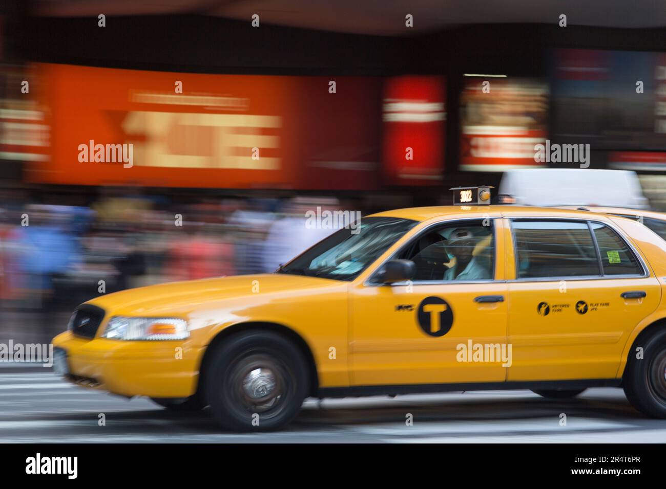 US, New York, Yellow taxi cabs along 7th avenue. Stock Photo