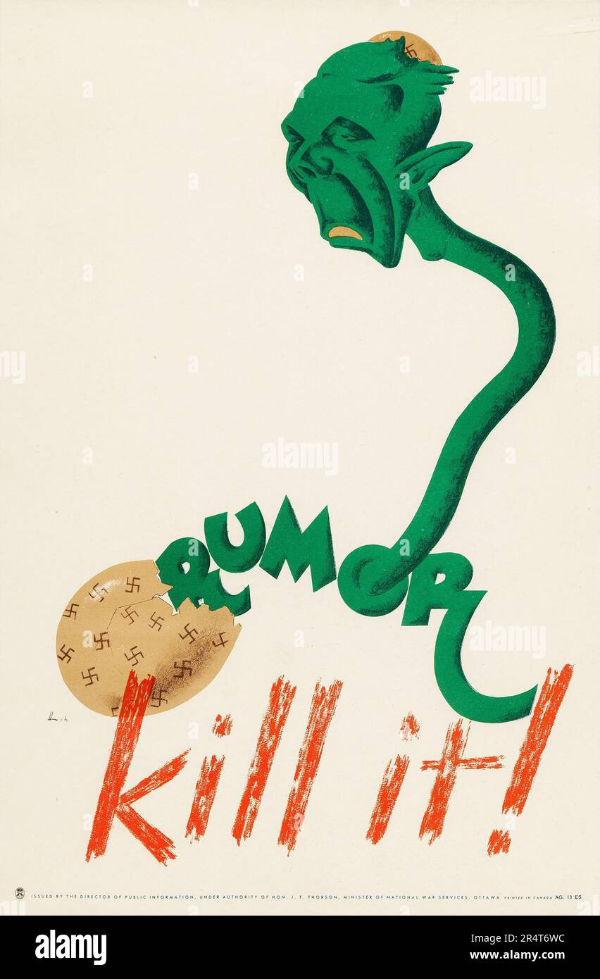 Canada - World War II Propaganda (Ministry of National War Services, Early 1940s) Canadian Poster 'Rumor, Kill It!' Stock Photo