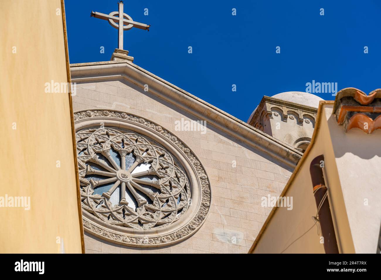View of Church of Saint Nicholas of Bari in Castelmola, Taormina, Sicily, Italy, Europe Stock Photo