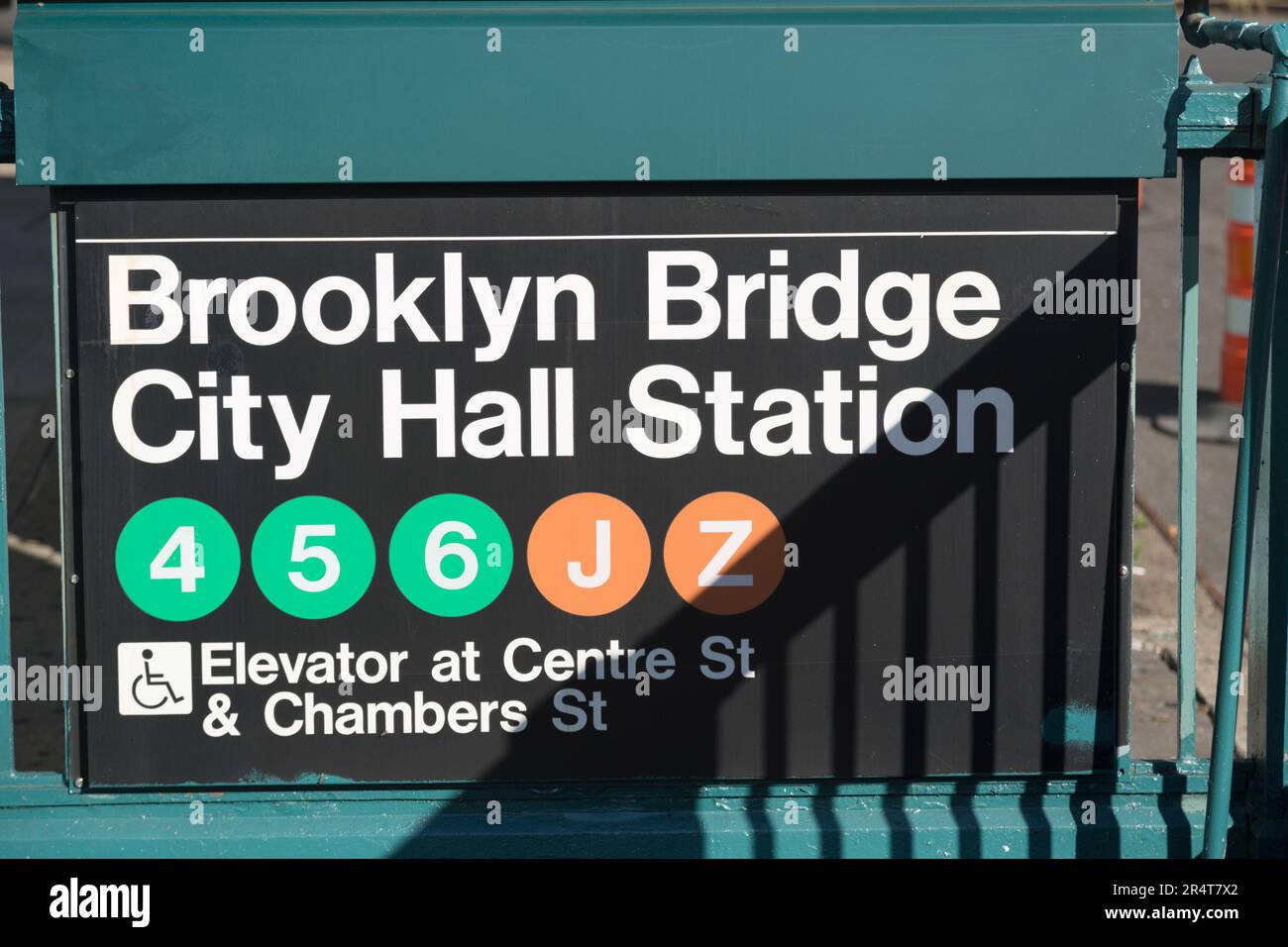 US, New York, Brooklyn Bridge City hall Station signage. Stock Photo