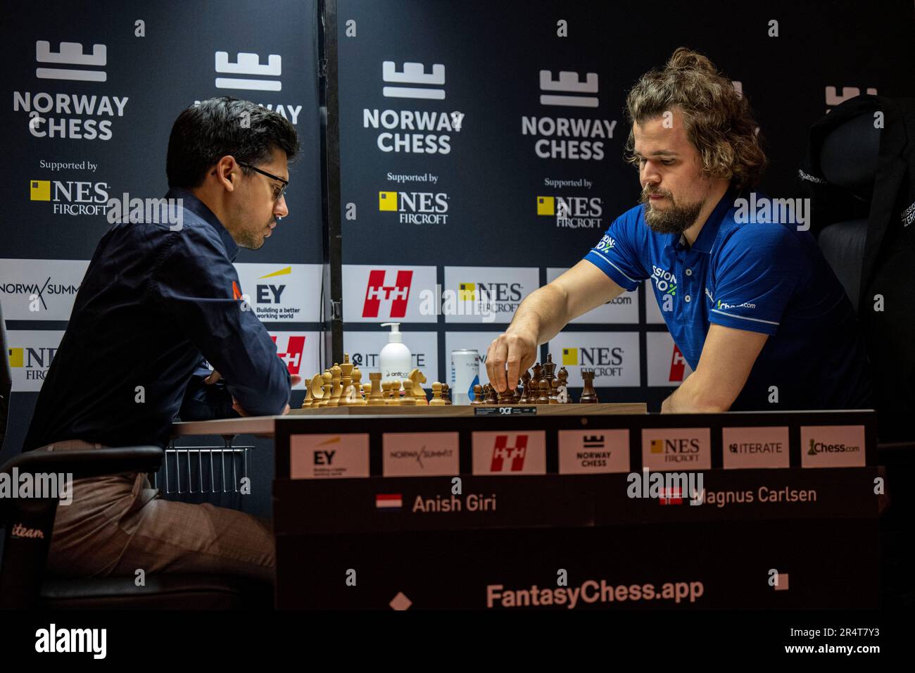 Stavanger 20230529.Magnus Carlsen plays blitz chess against Dommaraju Gukesh  during Norway Chess 2023 which is held in Finansparken in Stavanger. Photo:  Carina Johansen / NTB Stock Photo - Alamy