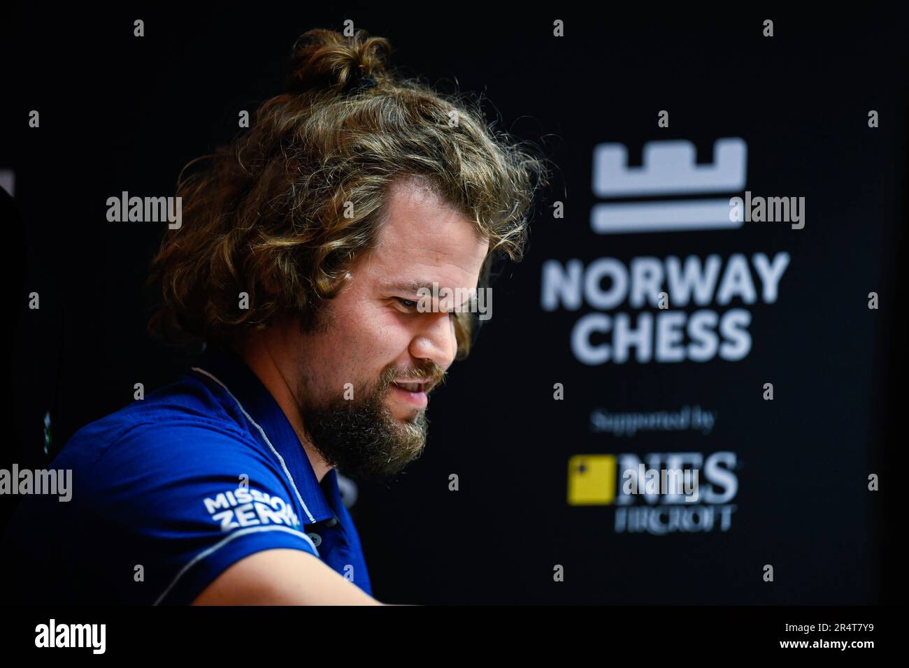 Stavanger 20230529.Magnus Carlsen plays blitz chess against Dommaraju Gukesh  during Norway Chess 2023 which is held in Finansparken in Stavanger. Photo:  Carina Johansen / NTB Stock Photo - Alamy