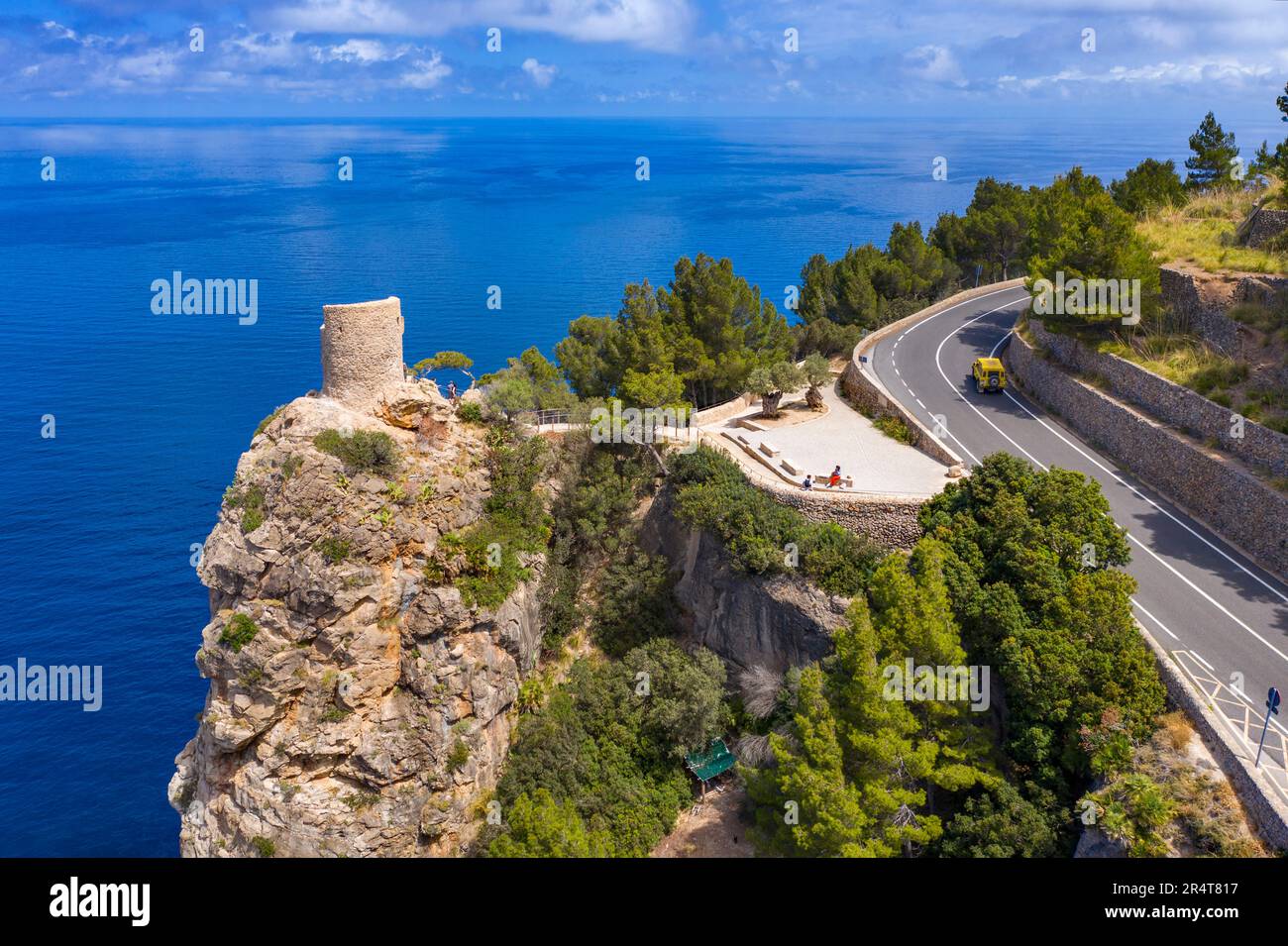 Aerial view of Mirador Torre del Verger or Torre de ses Animes near  Banyalbufar, West Coast, Mallorca, Spain Stock Photo - Alamy
