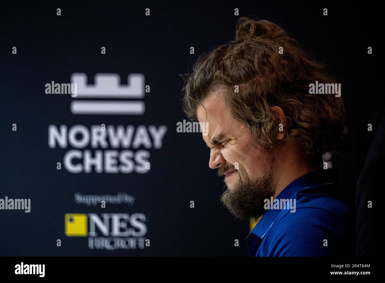 Stavanger 20230529.Magnus Carlsen plays blitz chess against Dommaraju Gukesh  during Norway Chess 2023 which is held in Finansparken in Stavanger. Photo:  Carina Johansen / NTB Stock Photo - Alamy