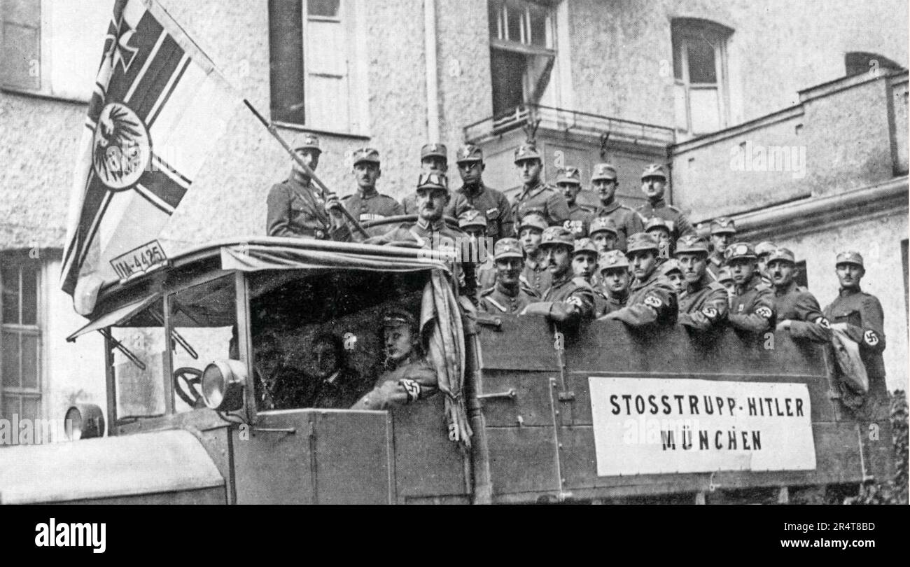 HITLER SHOCK-TROOP members preparing for a rally in September 1923. NB: photo often  incorrectly used to illustrate the Munich Beer Hall Putsch of November 1923. Stock Photo