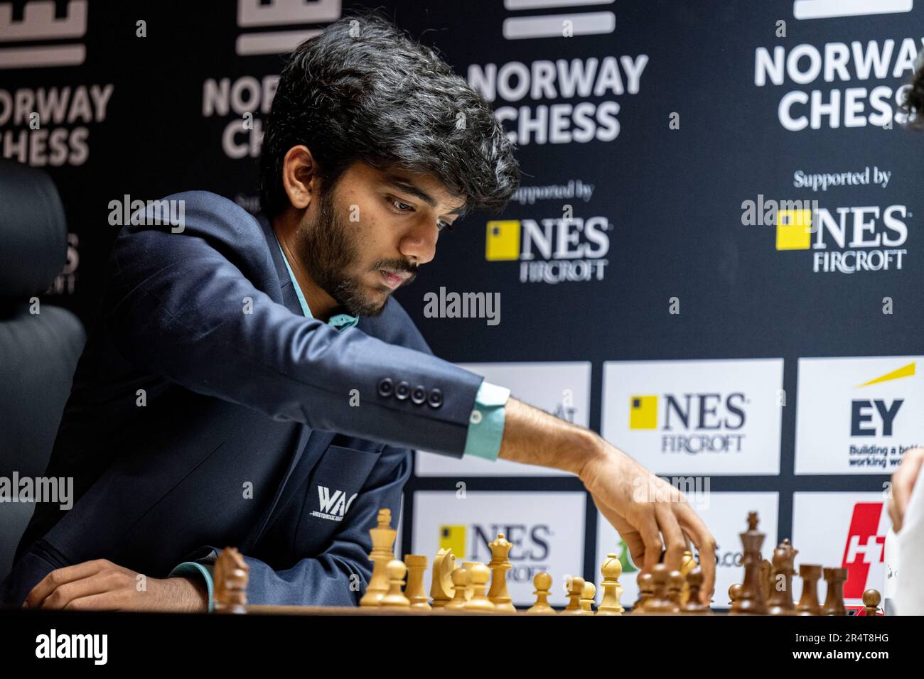 Stavanger 20230529.Magnus Carlsen plays blitz chess against Dommaraju Gukesh  during Norway Chess 2023 which is held in Finansparken in Stavanger. Photo:  Carina Johansen / NTB Stock Photo - Alamy