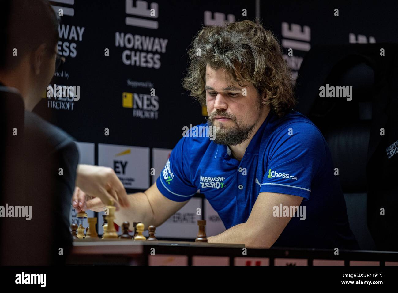 Stavanger 20230529.Magnus Carlsen plays blitz chess against Dommaraju Gukesh  during Norway Chess 2023 which is held in Finansparken in Stavanger. Photo:  Carina Johansen / NTB Stock Photo - Alamy