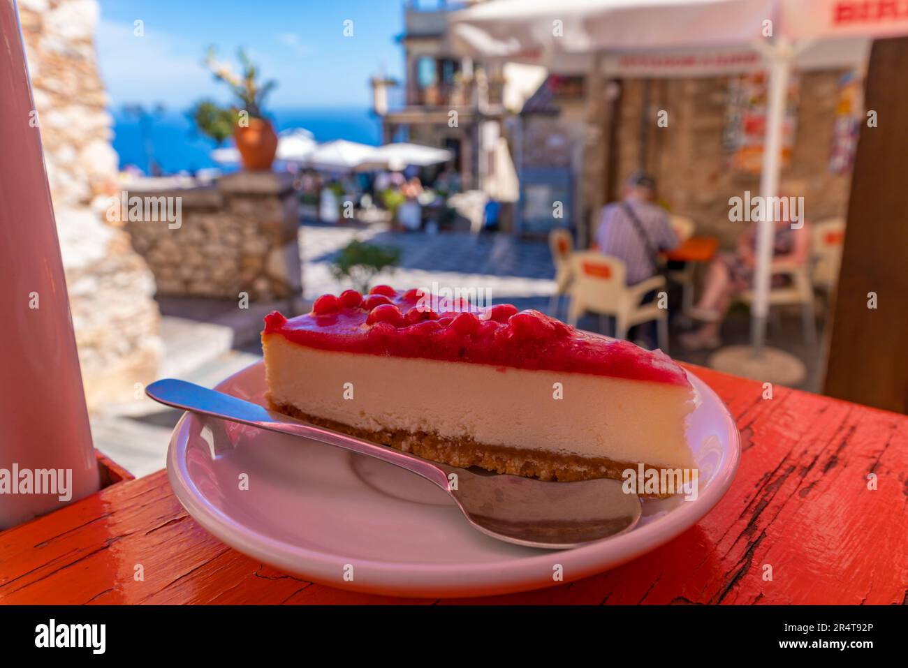 Italian icecream cheesecake in Piazza Saint Antonio, Castelmola, Taormina, Sicily, Italy, Europe Stock Photo