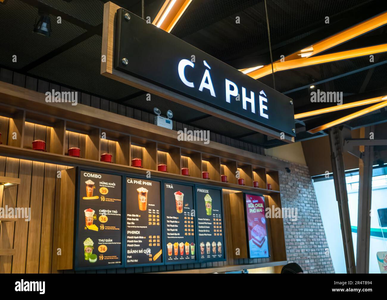 A coffee shop menu, Danang, Vietnam. Vietnam is the world's second