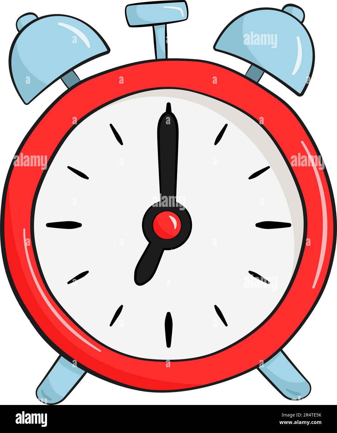 Red alarm clock. Cartoon. Vector illustration. Isolated on white background Stock Vector