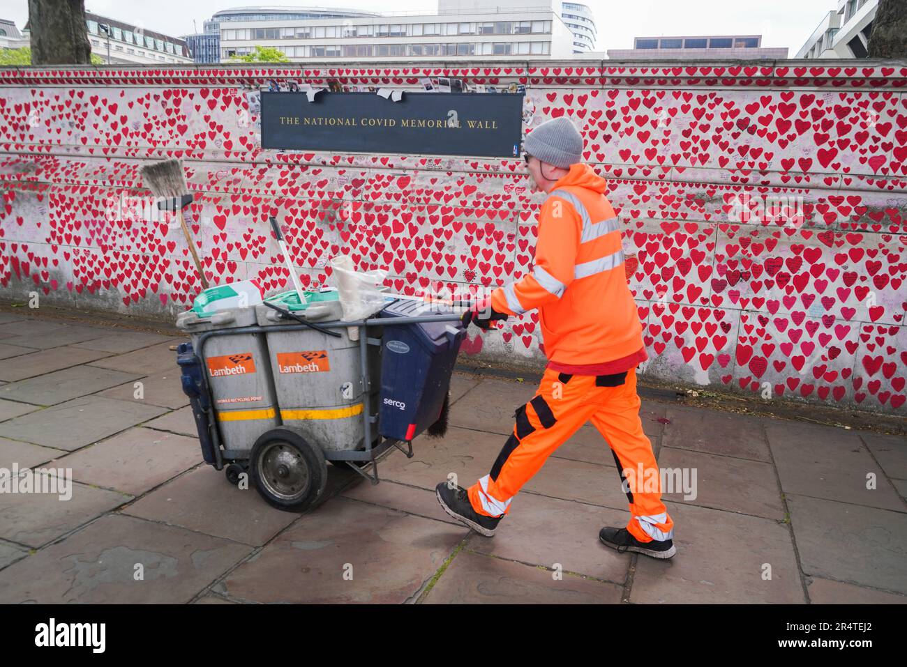 London UK. 30 May 2023 A Lambeth council worker collects the rubbish