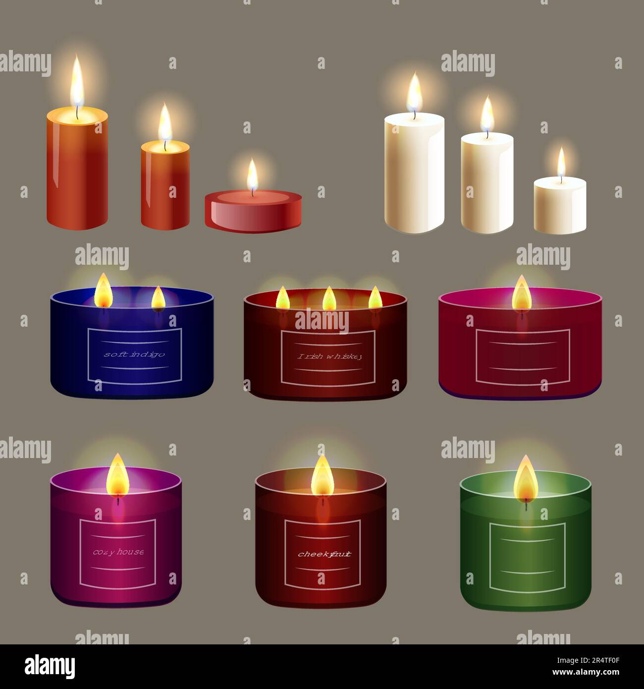 set of candles of different shapes aromatic vector realism in a glass