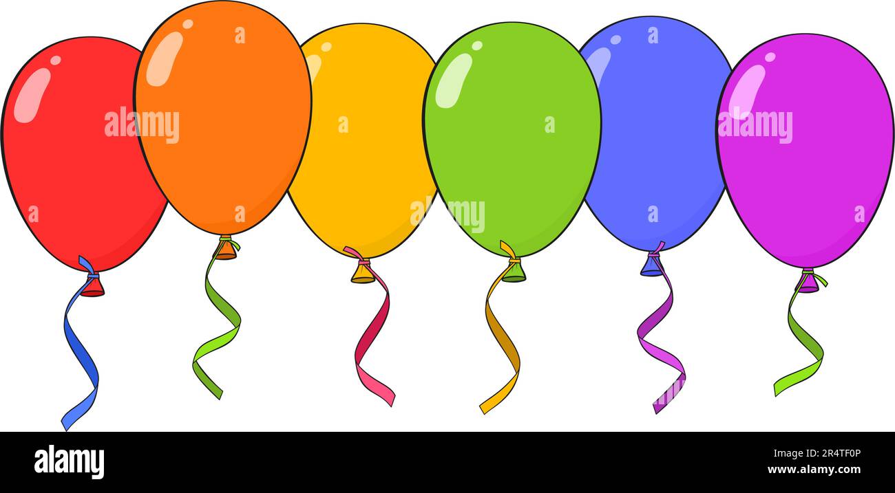 Colorful balloons with ribbons. Cartoon. Vector illustration. Isolated