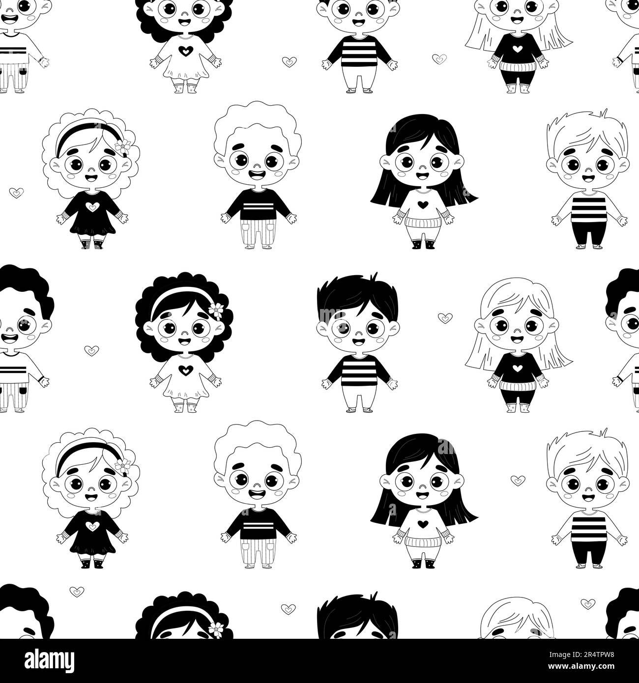 Cute kids seamless pattern. Funny happy kids boys and girls on ...
