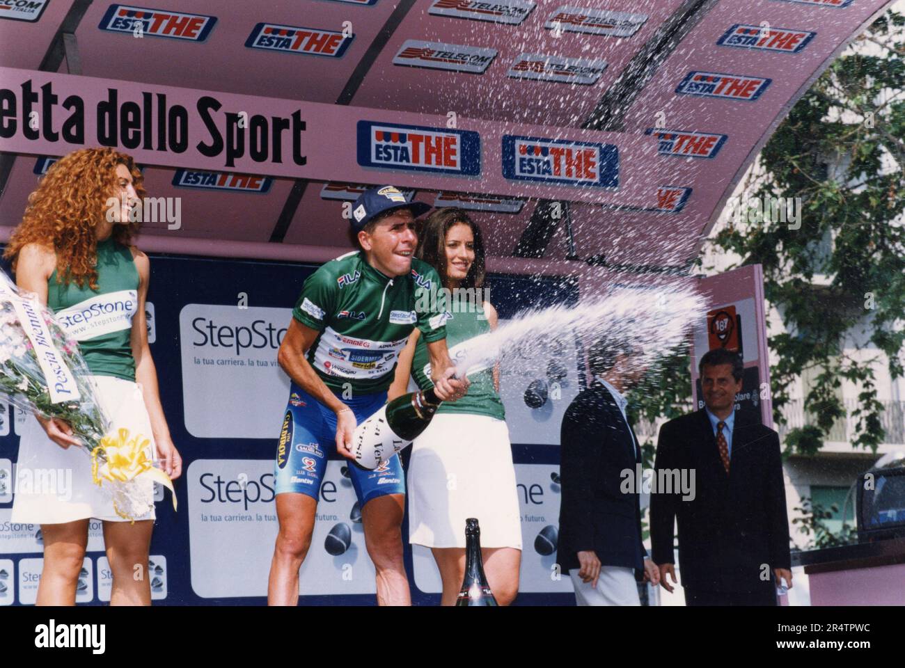 Italian road bicycle racer wins the race, Italy 1990s Stock Photo