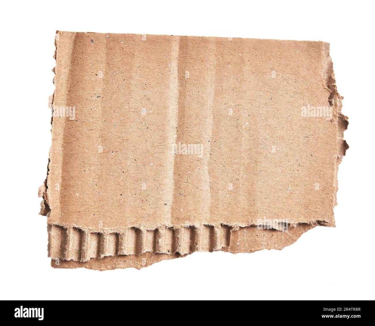 One ripped piece of cardboard material over isolated white background ...