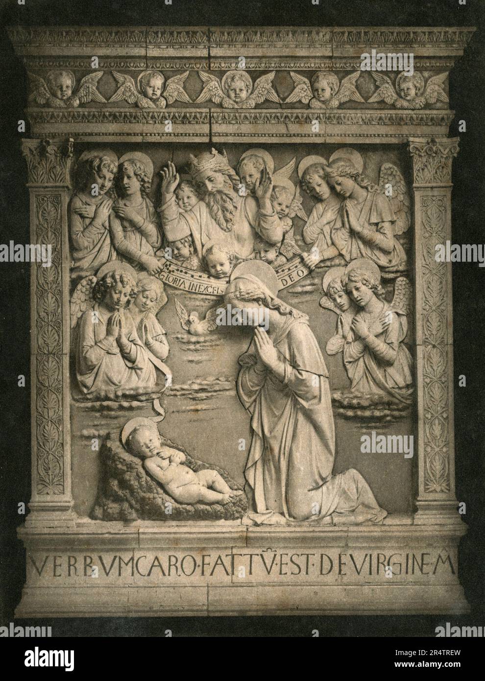 Adoration of the Child, artwork by Italian artist Luca Della Robbia, Sanctuary of La Verna, Casentino, Italy 1890s Stock Photo