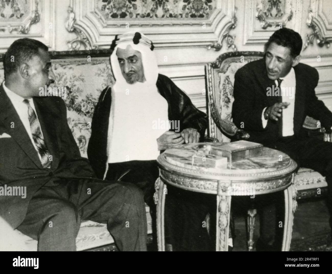 President of Egypt Gamal Abdel Nasser meeting King of Saudi Arabia Feysal, 1960s Stock Photo