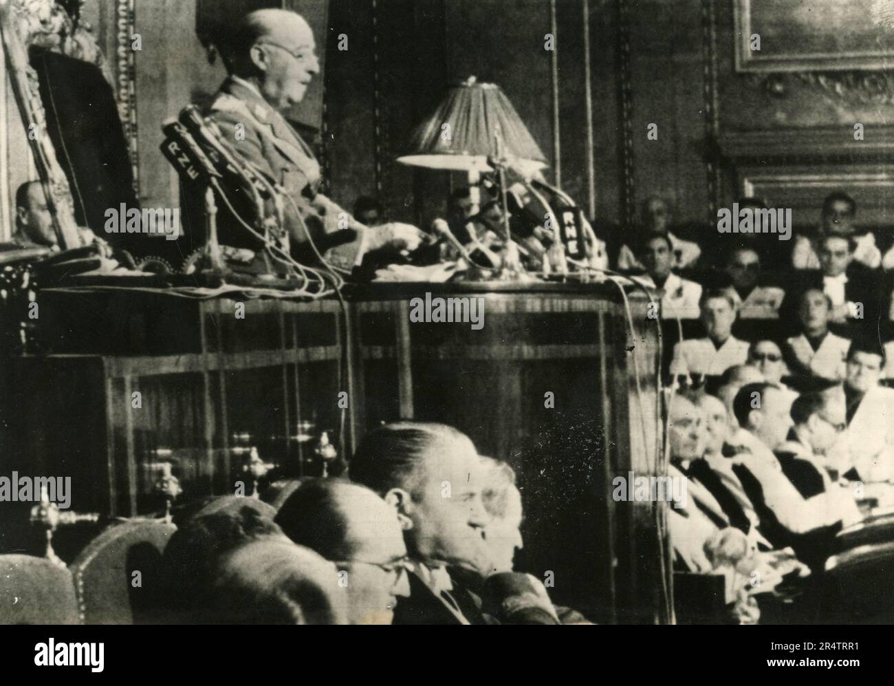 Spanish Head of State Generalissimo Francisco Franco during a speech at the Parliament, Madrid Spain 1966 Stock Photo