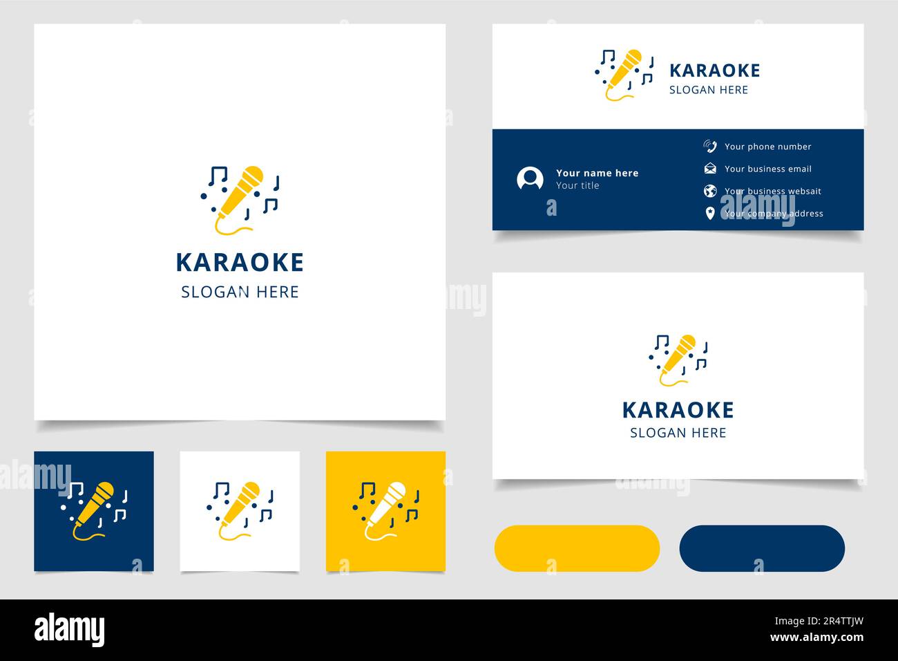 Karaoke logo design with editable slogan. Branding book and business card template Stock Vector