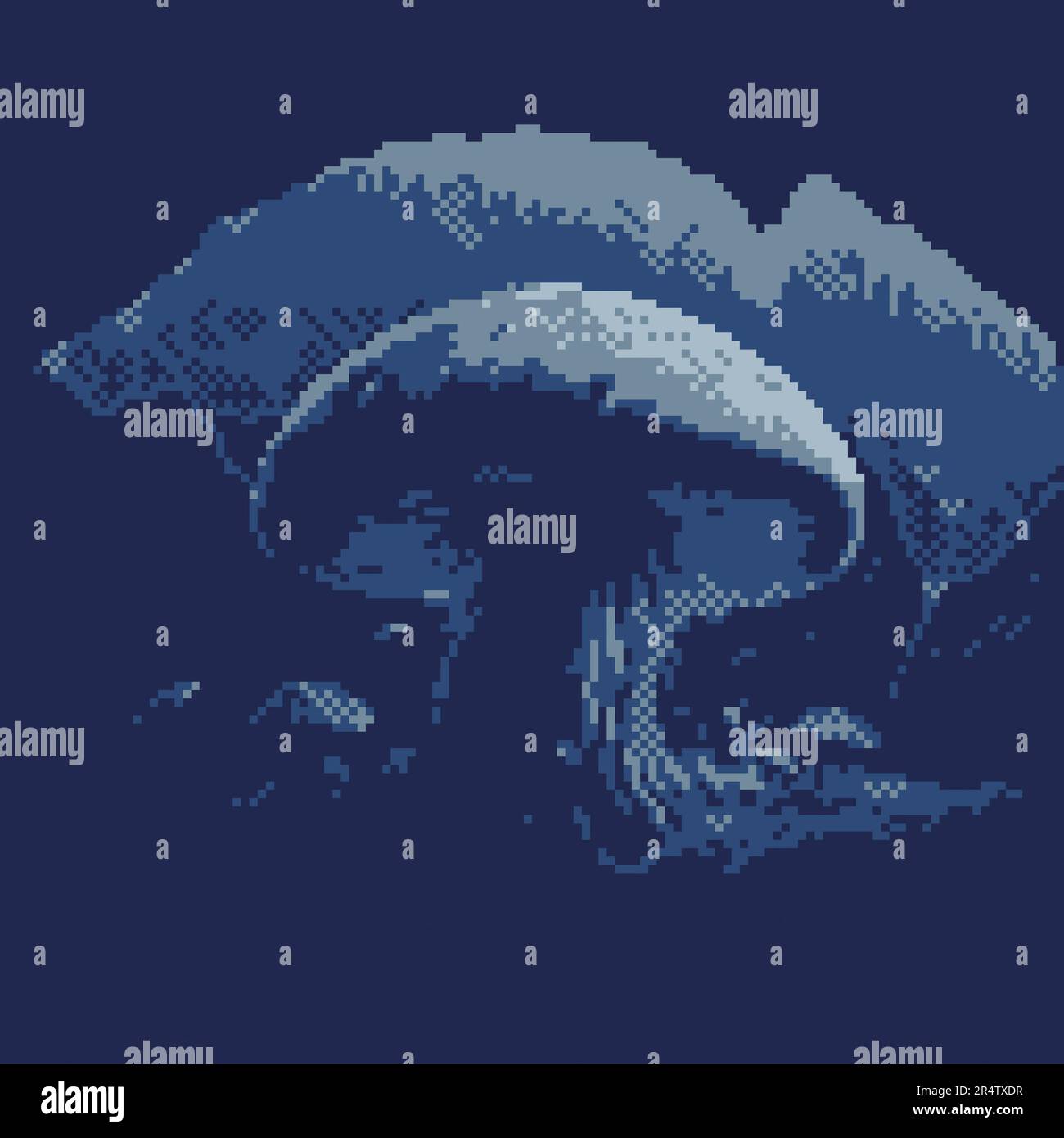 Mushroom on the background of vegetation in pixel art style. Color illustration for design Stock Photo