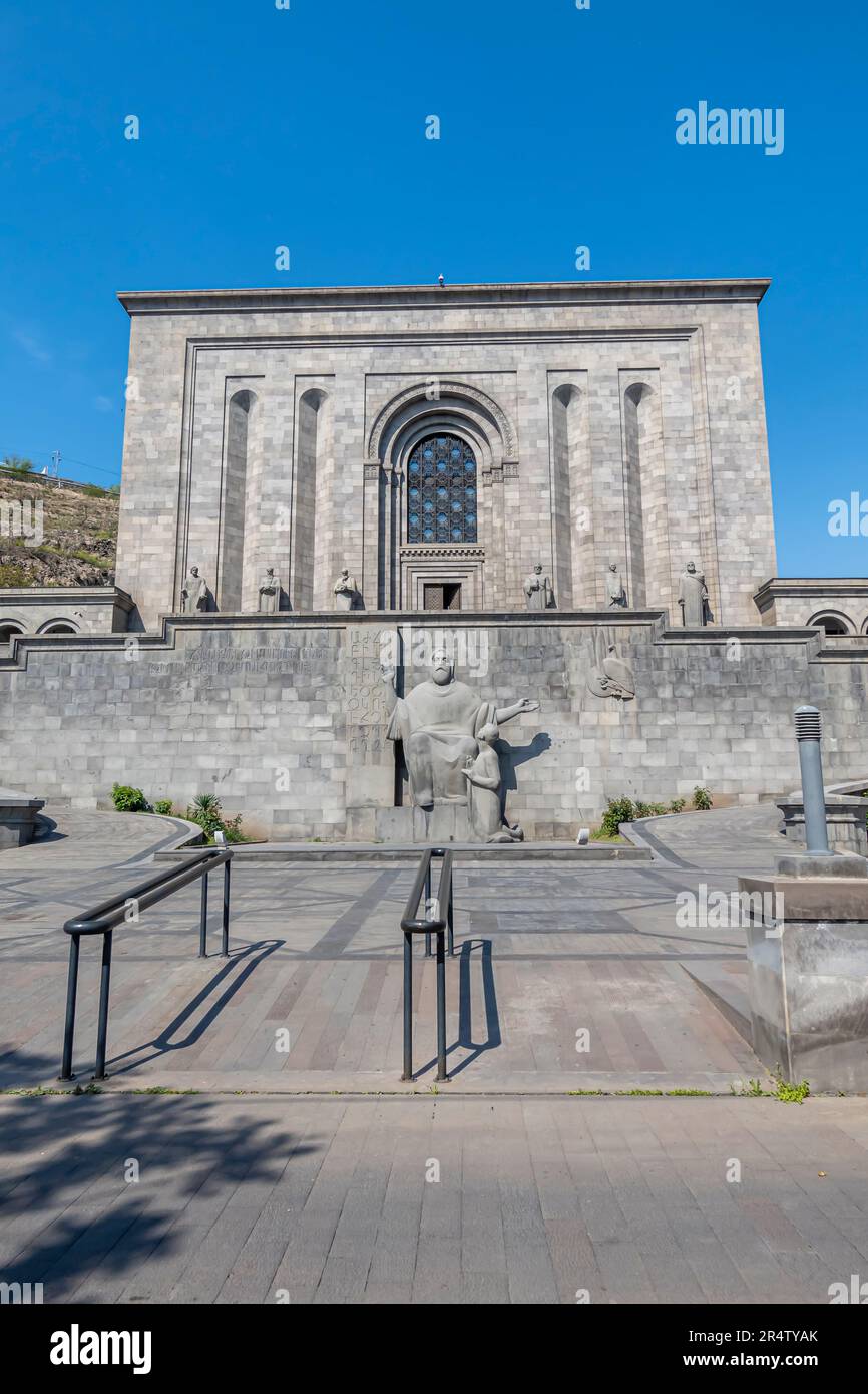 Matenadaran Mesrop Mashtots Institute of Ancient Manuscripts, is a museum, repository of manuscripts, and a research institute in Yerevan, Armenia Stock Photo