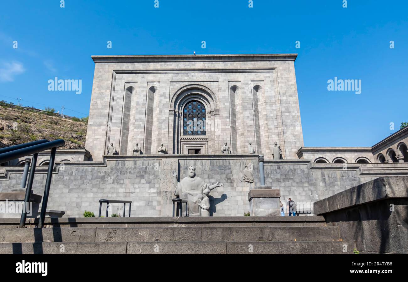 Matenadaran Mesrop Mashtots Institute of Ancient Manuscripts, is a museum, repository of manuscripts, and a research institute in Yerevan, Armenia Stock Photo