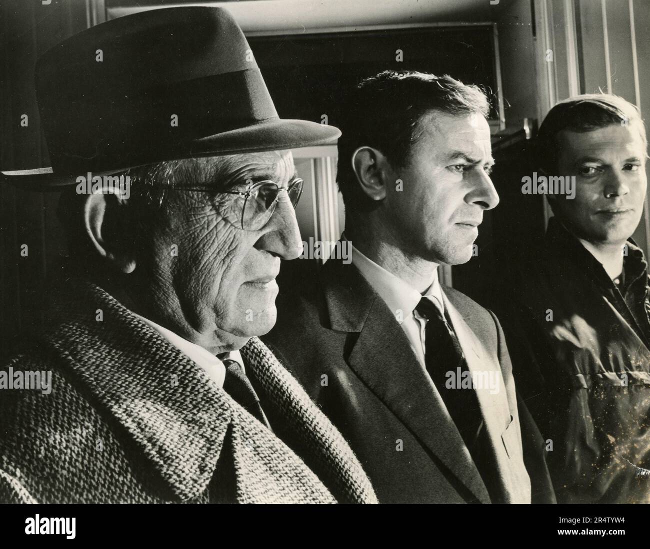 Actors Charles Vanel, Michel Vitold and Karlheinz Boehm in the movie Rififi in Tokyo, 1963 Stock Photo