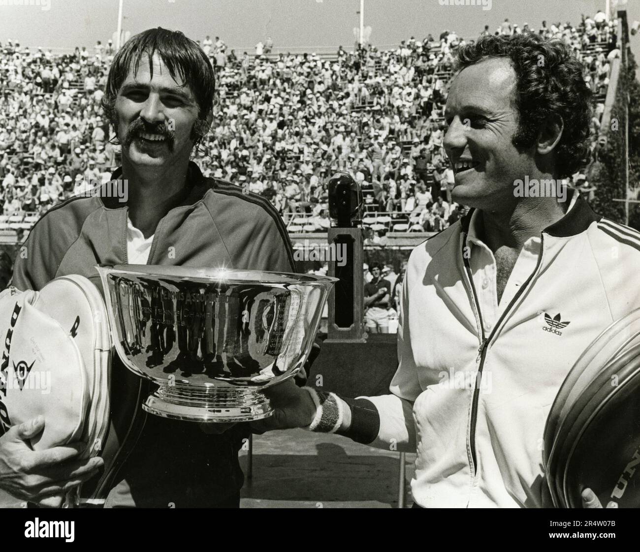 Tennis players John Newcombe and Tom Okker after winning the double of the French Open, Roland Garros, France 1973 Stock Photo