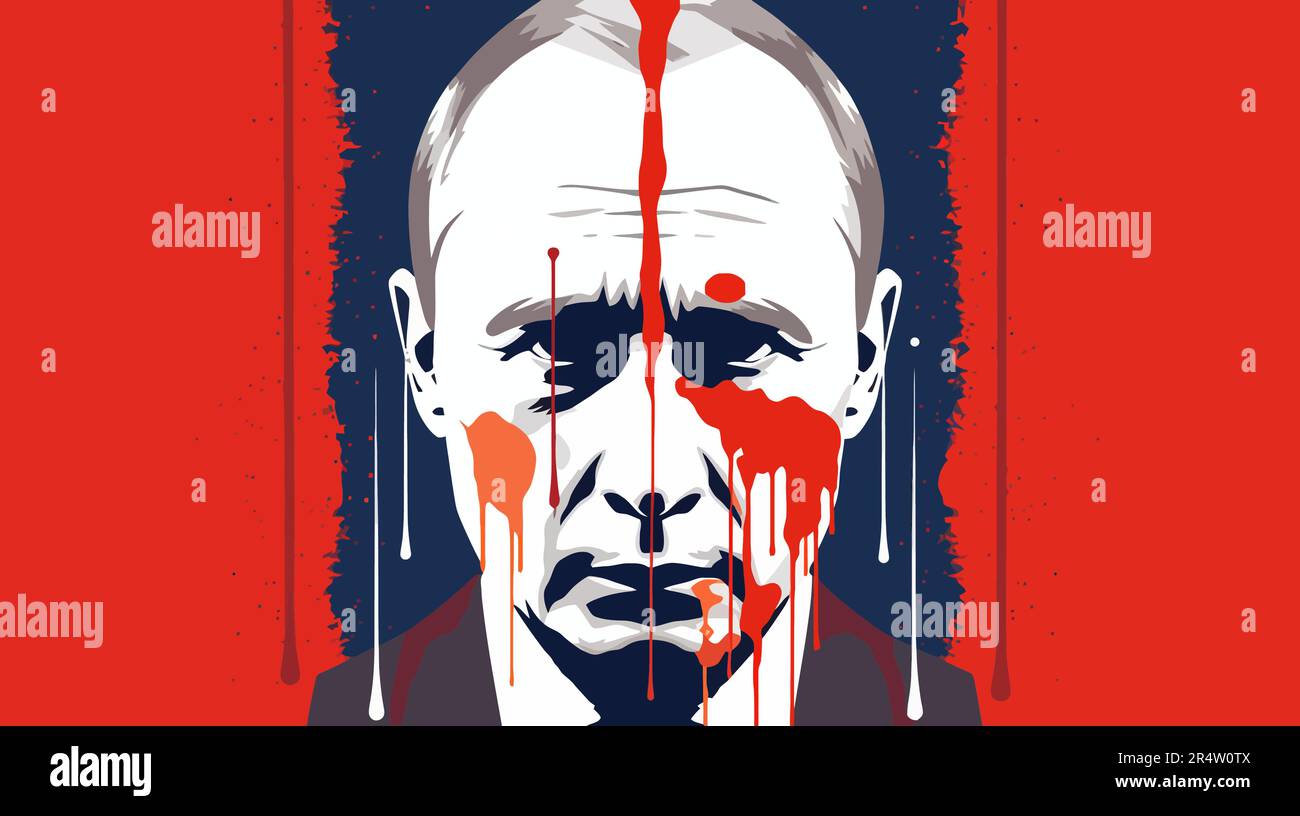 A simple graphic portrait of the President of the Russian Federation Putin on a red banner. war. Vector illustration Stock Vector