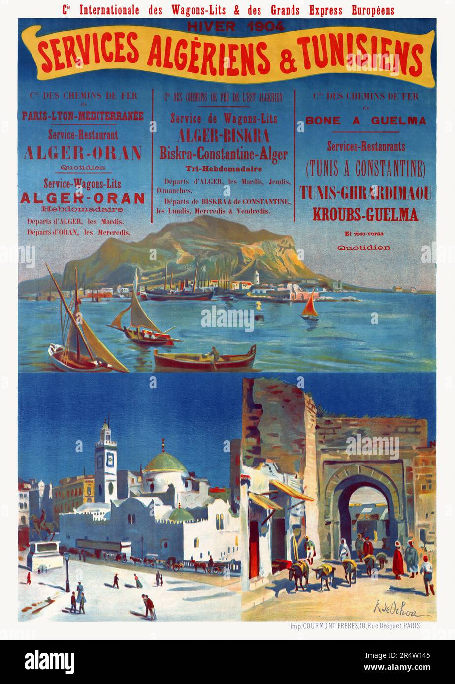 Cie Internationale des Wagons-lits & des Grands Express Européens. Services Algériens & Tunisiens by Rafael de Ochoa y Madrazo (1858-1935). Poster published in 1904. Stock Photo