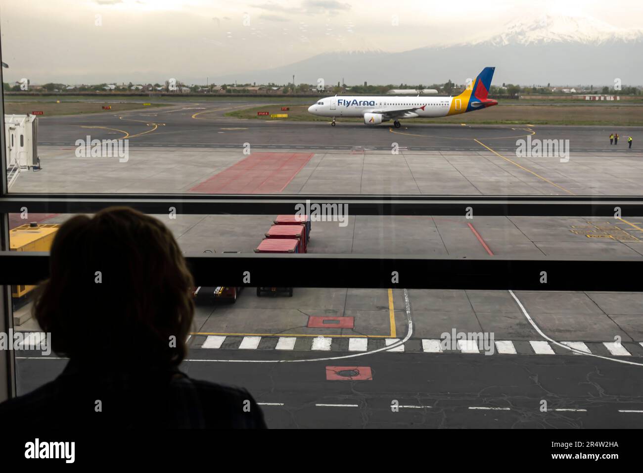 Fly Arna Armenian airlines aircraft airplane on tarmac. Yerevan airport