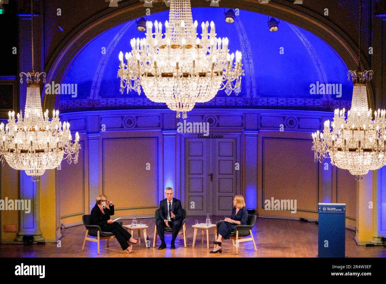 Oslo 20230530.Panel discussion with NATO chief Jens Stoltenberg and Foreign Minister Anniken Huitfeldt in connection with NATO's meeting of foreign ministers in Gamle Logen in Oslo. Photo: Gorm Kallestad / NTB Stock Photo