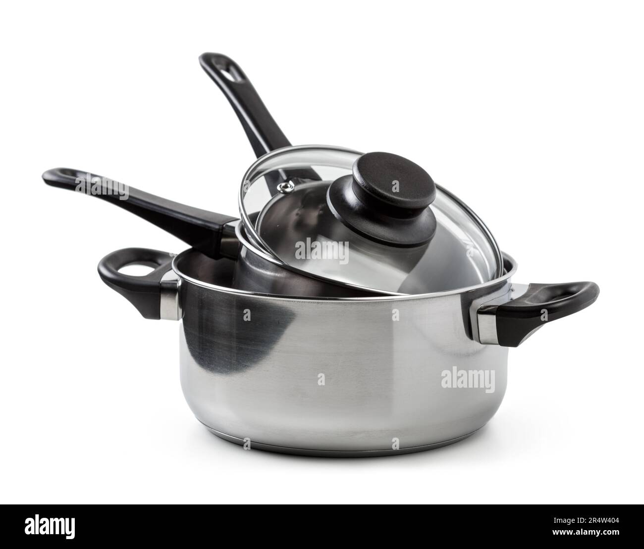 Stainless steel pots and pans isolated on white Stock Photo Alamy
