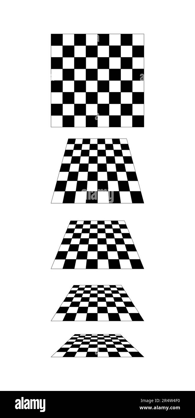 Chessboard plane in perspective isolated on white background. Tiled floor point of view. Sloped checkerboard texture. Inclined board with black and Stock Vector