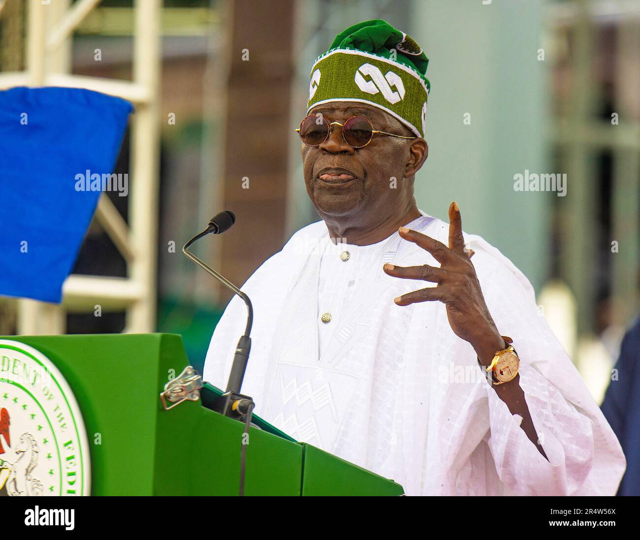 Abuja, Nigeria. 29th May 2023. Nigeria’s President-elect Bola Ahmed Tinubu was sworn into office. The ceremony took place amid tight security at the 5,000-capacity Eagle Square venue in the capital, Abuja. Stock Photo
