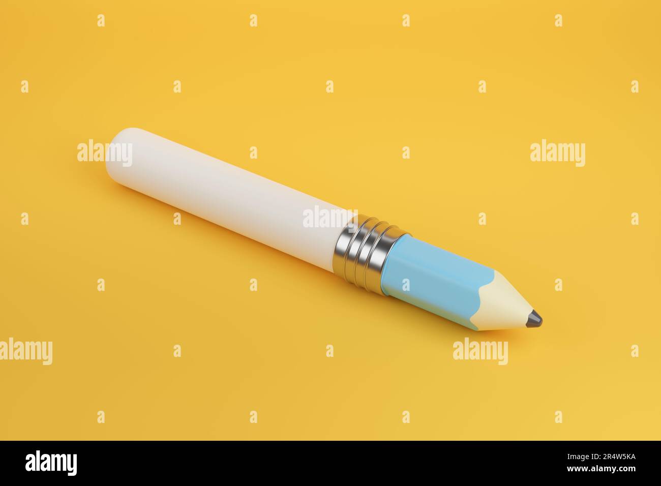 Little cartoon pencil with a big eraser. 3d illustration Stock Photo