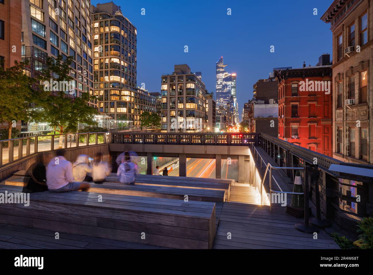 The High Line at twilight from the overpass on 10th Avenue with Hudson ...