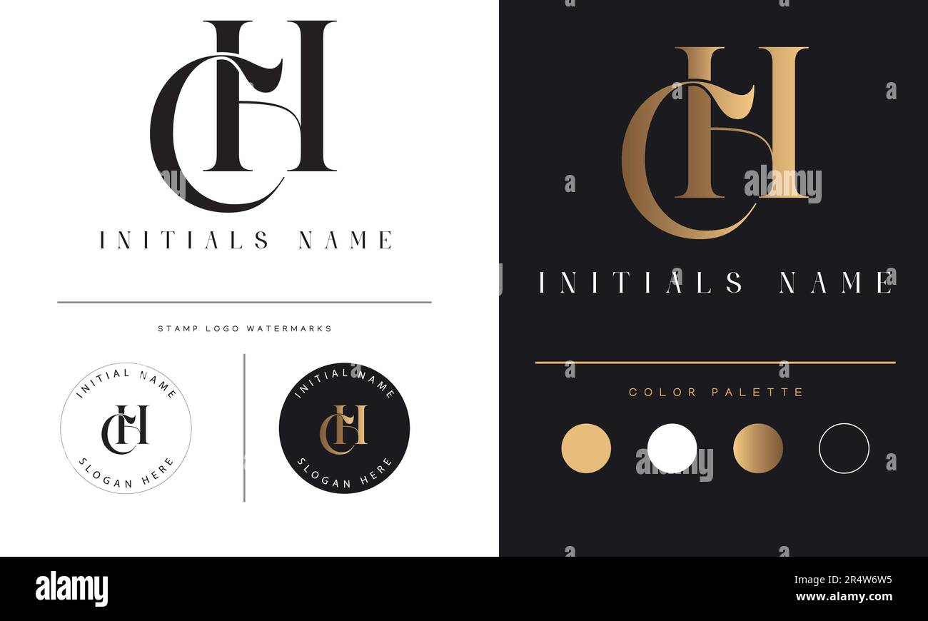 CH or HC Initial Monogram Text Letter Logo Design Stock Vector