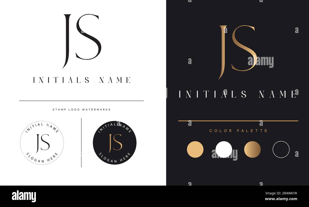 JS or SJ Initial Monogram Text Letter Logo Design Stock Vector