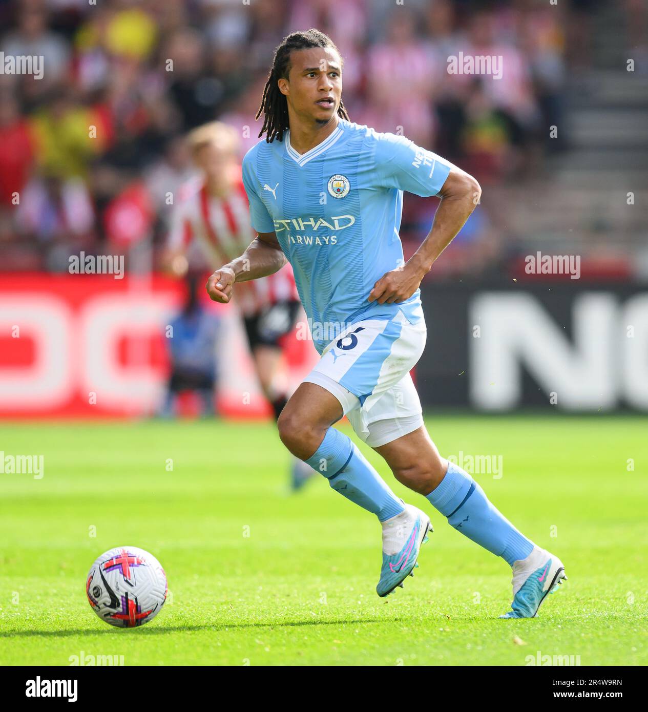 London, UK. 28th May, 2023. 28 May 2023 - Brentford v Manchester City - Premier League - Gtech Community Stadium Manchester City's Nathan Aké during their match against Brentford at the Gtech Community Stadium. Picture Credit: Mark Pain/Alamy Live News Stock Photo